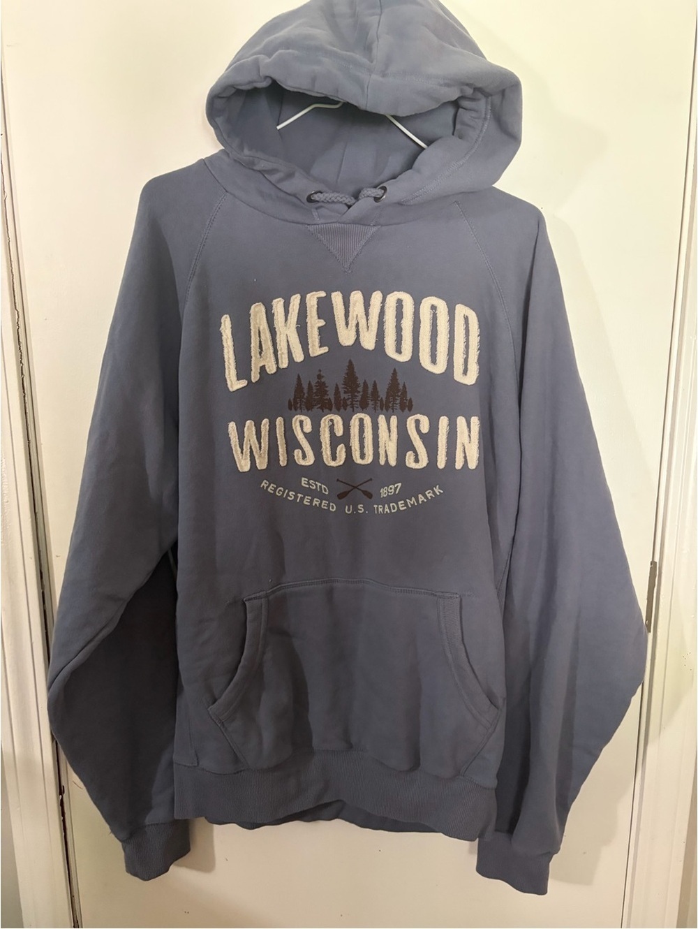 NWOT Men’s Blue 84 Large Lakewood Wisconsin Hoodie Sweatshirt Blue Tote13